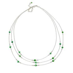 Triple Strand Green Cat's Eye Glass Bead Necklace | Sterling Silver 16”-19”